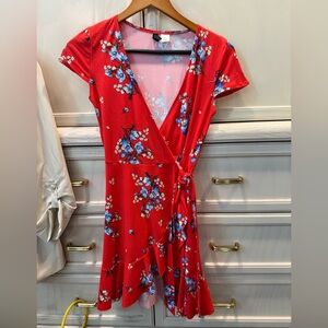 Divided Red Floral Asymmetrical Dress